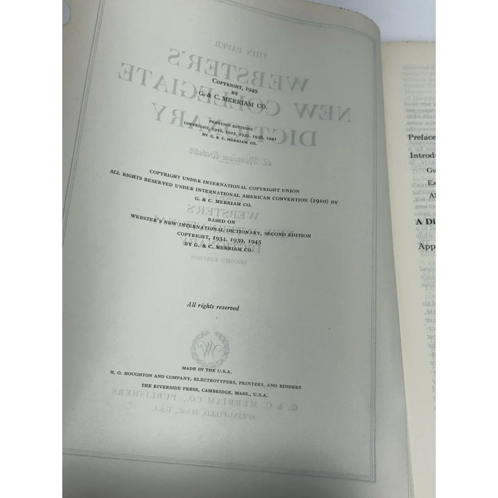 Webster' New Collegiate Dictionary 1949 Thin Paper + U Of C Berkeley Dust jacket